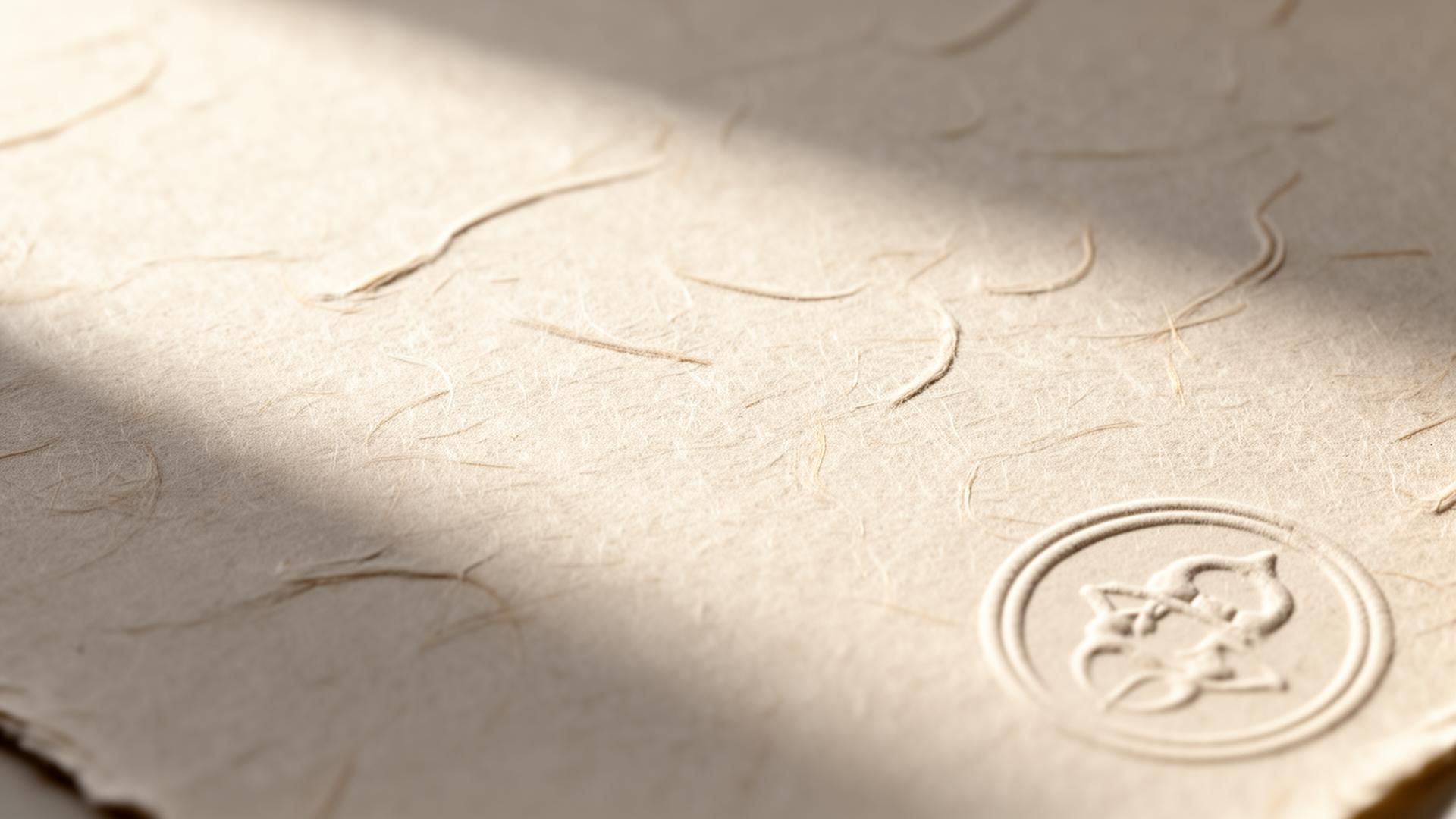 Textured handmade paper with embossed seal detail